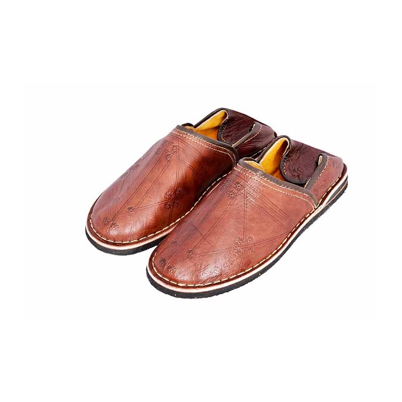 Babouche Berbère cuir marron cousue main - HOMME FEMME